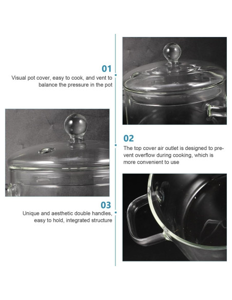 Olla de vidrio Vaguelly 1500 ml apta microondas y estufa