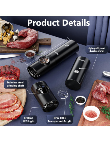 Juego de Molinillos de Sal y Pimienta Eléctricos Moocoo