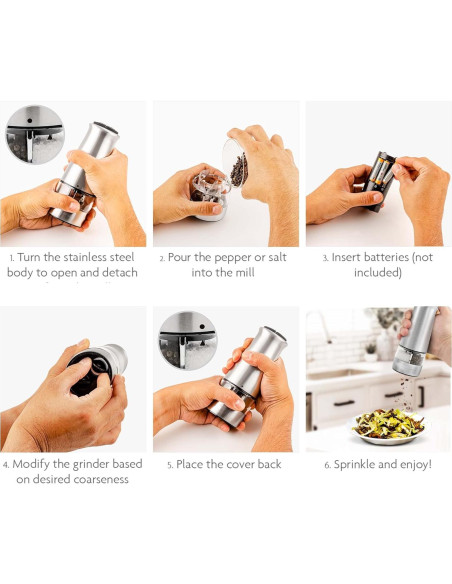 Molinillo Eléctrico de Sal y Pimienta OVENTE 2 en 1 Acero Inoxidable