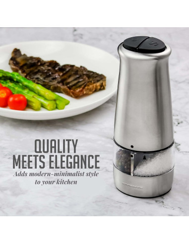 Molinillo Eléctrico de Sal y Pimienta OVENTE 2 en 1 Acero Inoxidable