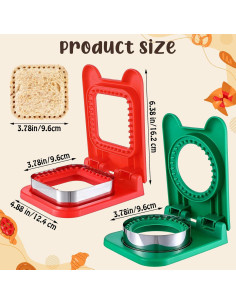 Cortador de Sándwiches Sin Corteza Molain 2 Pcs Rojo Verde 2