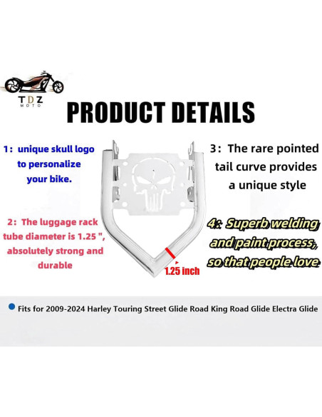 Soporte de Equipaje Desmontable TDZ para Harley 2009-2025