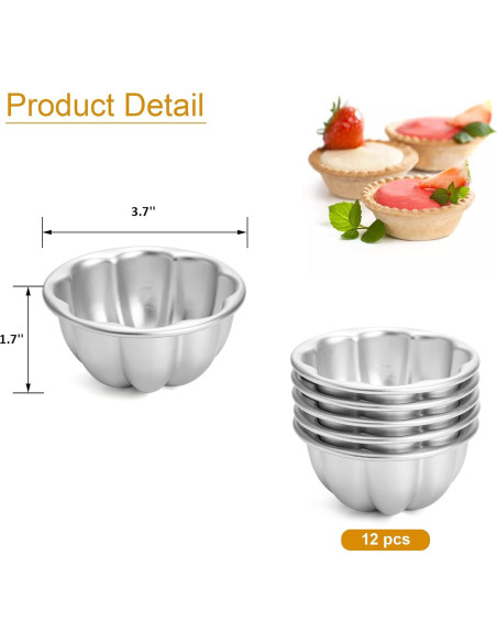 Paquete de 12 Moldes para Tartas de Huevo Mezchi 9.4 cm