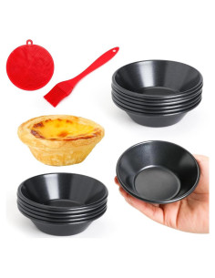 12 Moldes para Tartas Mini 8cm Acero al Carbono Antiadherente