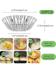 20 Moldes Mini de Tartas de Huevo Qianyu Antiadherentes 7 cm 2