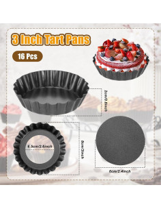 16 Moldes para Tartas Mini HOFURME 3 Pulgadas Antiadherente 2