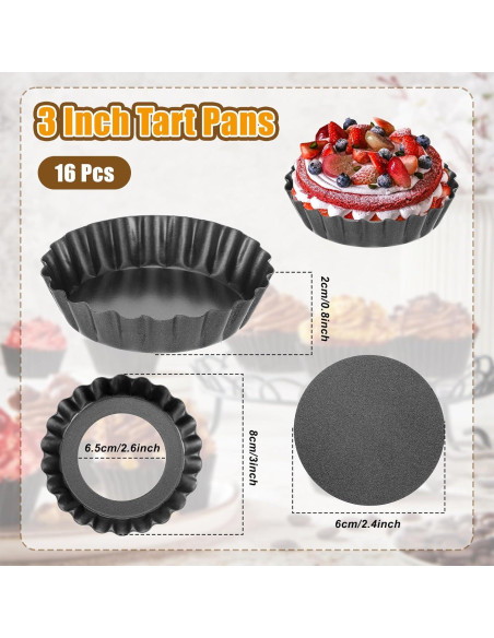 16 Moldes para Tartas Mini HOFURME 3 Pulgadas Antiadherente