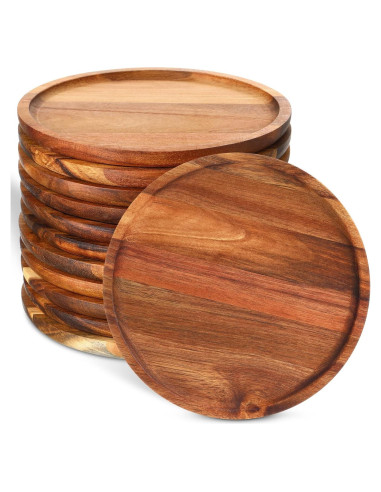 Juego de 12 Platos Redondos de Madera Acacia Rtteri 20 cm