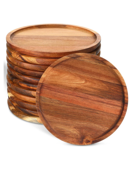 Juego de 12 Platos Redondos de Madera Acacia Rtteri 20 cm
