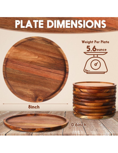 Juego de 12 Platos Redondos de Madera Acacia Rtteri 20 cm
