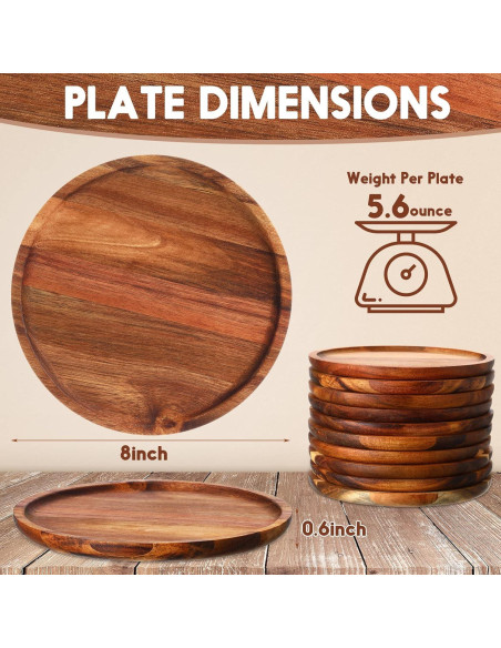 Juego de 12 Platos Redondos de Madera Acacia Rtteri 20 cm