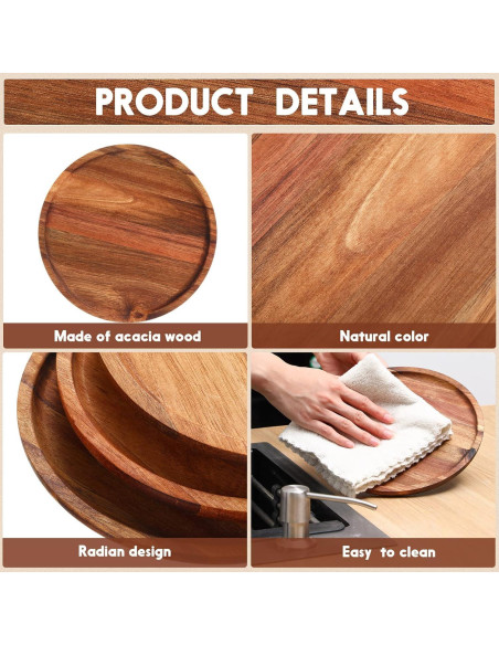 Juego de 12 Platos Redondos de Madera Acacia Rtteri 20 cm