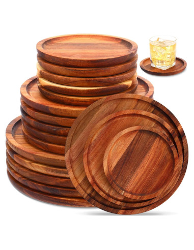 Juego de 15 Platos Redondos de Madera Acacia Roshtia