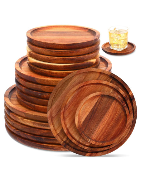 Juego de 15 Platos Redondos de Madera Acacia Roshtia