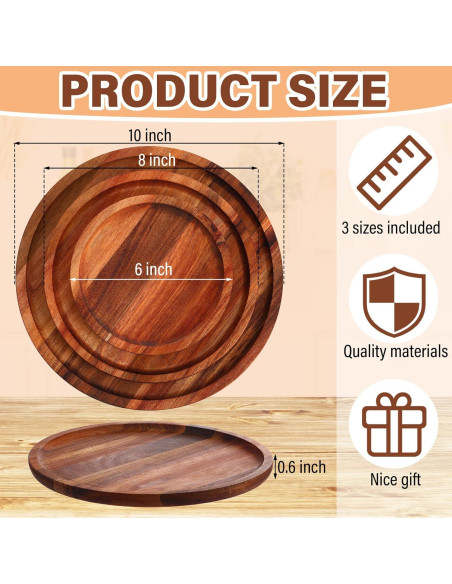 Juego de 15 Platos Redondos de Madera Acacia Roshtia