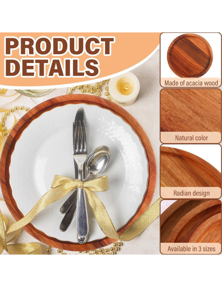 Juego de 15 Platos Redondos de Madera Acacia Roshtia