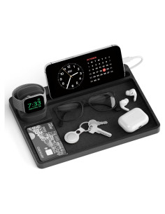 Organizador de Reloj de Madera Bambú con Carga Apple Watch