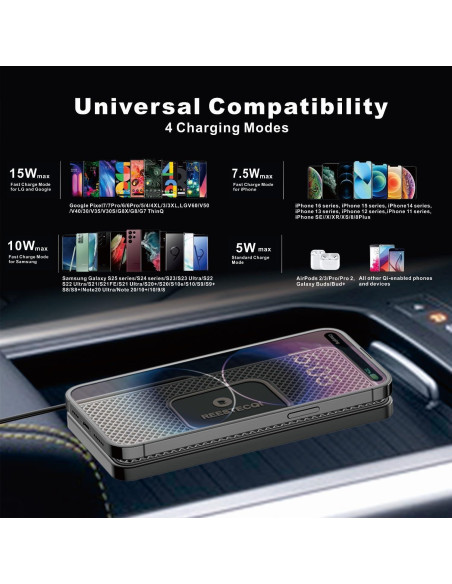 Cargador Inalámbrico para Coche REESTECQI 15W Antideslizante