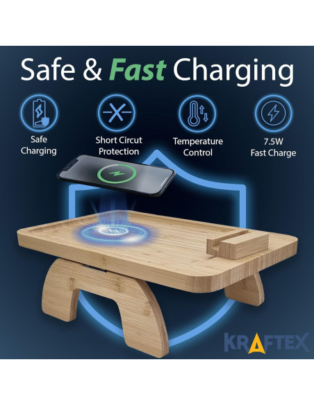 Mesa de brazo de sofá Kraftex con cargador NFC 38.5x25 cm