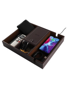 Bandeja de Cuero Organizador de Escritorio Plenty Marrón