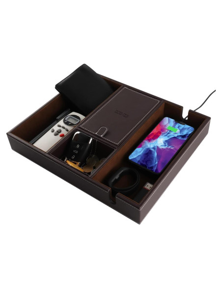 Bandeja de Cuero Organizador de Escritorio Plenty Marrón