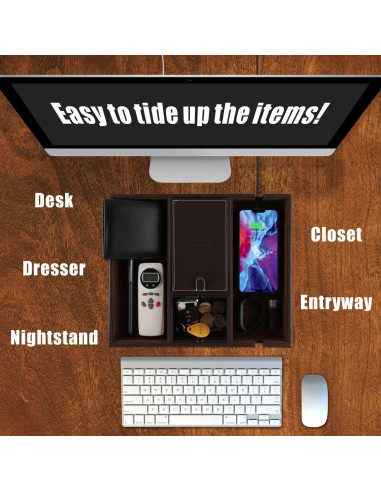 Bandeja de Cuero Organizador de Escritorio Plenty Marrón