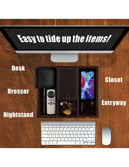 Bandeja de Cuero Organizador de Escritorio Plenty Marrón