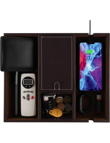 Bandeja de Cuero Organizador de Escritorio Plenty Marrón