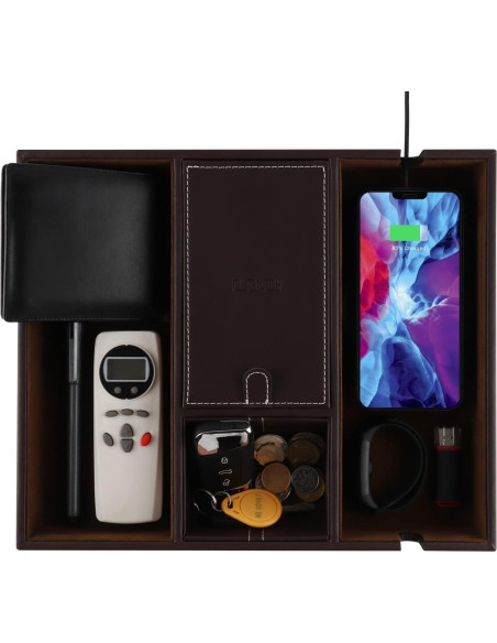 Bandeja de Cuero Organizador de Escritorio Plenty Marrón