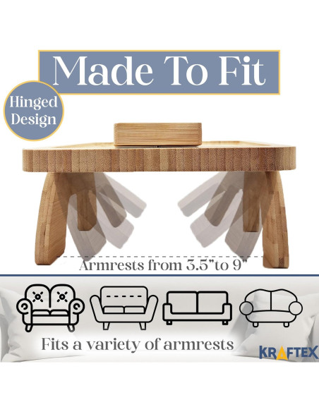 Mesa de brazo de sofá Kraftex con cargador NFC 38.5x25 cm