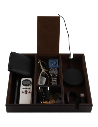 Bandeja de Cuero Organizador de Escritorio Plenty Marrón