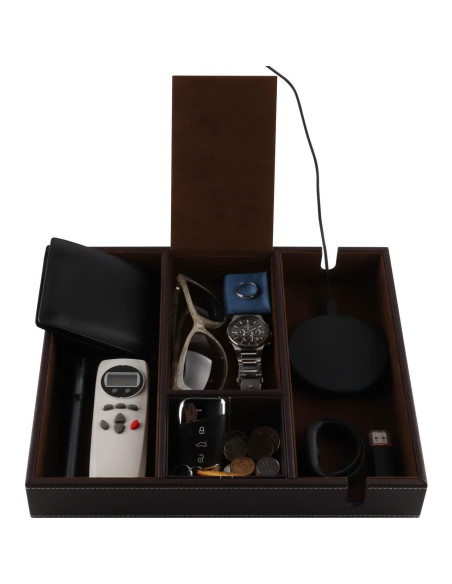 Bandeja de Cuero Organizador de Escritorio Plenty Marrón