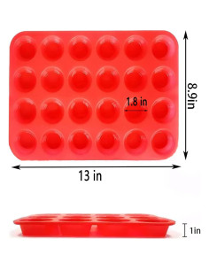 Molde de Silicona Antiadherente JEWOSTER 24 Tazas Rojas 2