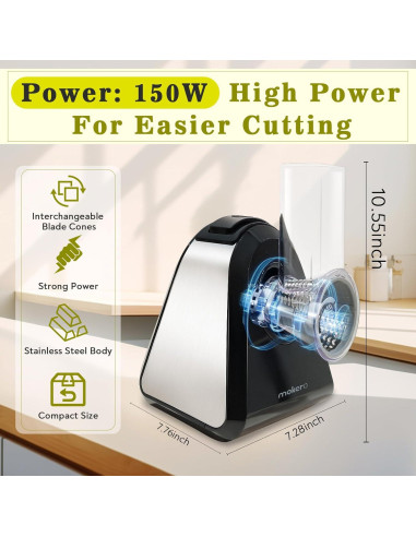 Rallador Eléctrico 5 en 1 Mokero Acero Inoxidable 150W