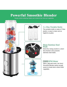 Mezclador Portátil IMURZ 600ml con 2 Botellas para Batidos 2
