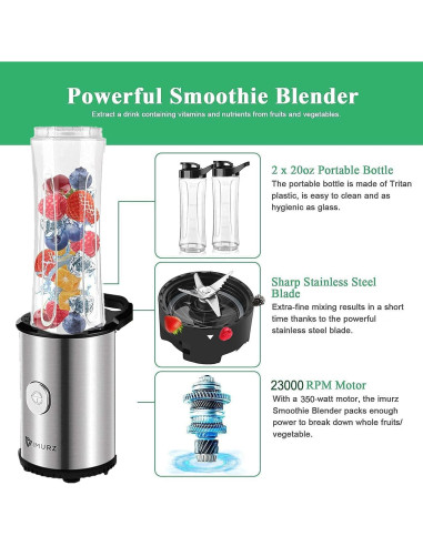 Mezclador Portátil IMURZ 600ml con 2 Botellas para Batidos