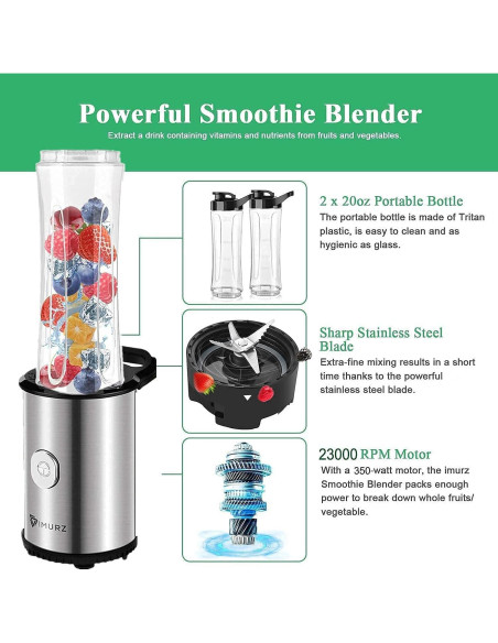 Mezclador Portátil IMURZ 600ml con 2 Botellas para Batidos