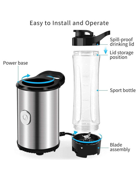 Mezclador Portátil IMURZ 600ml con 2 Botellas para Batidos