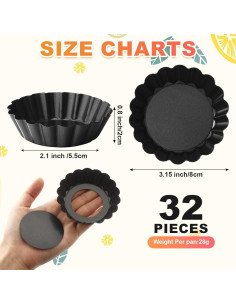Moldes para Tartas Gejoy 32 Pcs 7,62 cm Acero Al Carbono 2