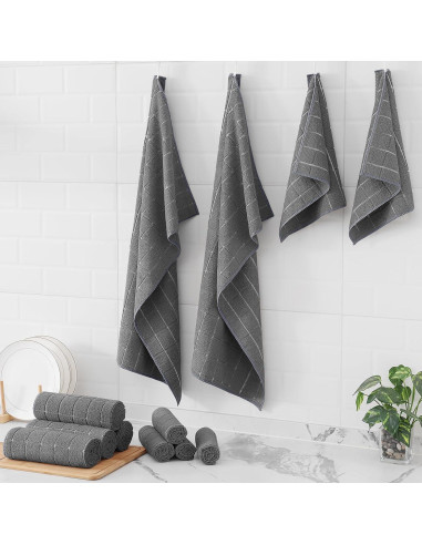 Juego de Toallas de Cocina Homaxy 12 Paquete Microfibra Gris