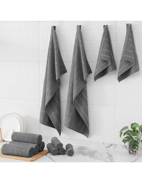 Juego de Toallas de Cocina Homaxy 12 Paquete Microfibra Gris