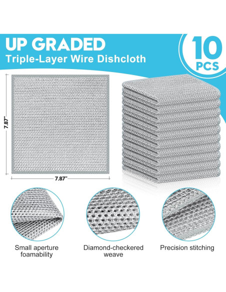 10 Paños de Alambre Sin Rayones VMKBL 20x20 cm Multiusos