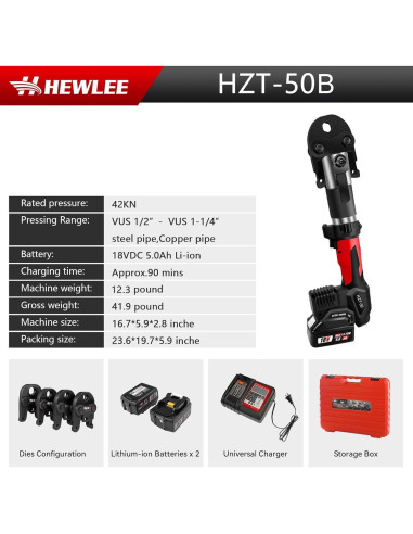 Crimpadora de Cobre HHEWLEE HZT-50B 4 Mandíbulas 42KN