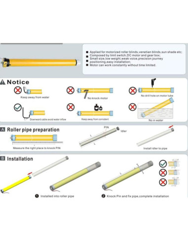 Motor tubular Sortfle AM25 DC 12V para persianas enrollables