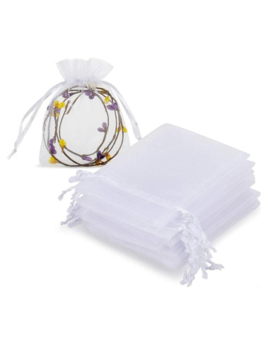 Paquete 100 Bolsas de Organza Blancas HRX 10 x 8 cm