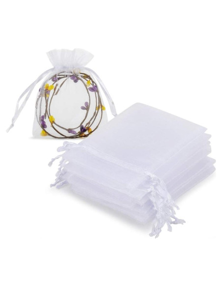 Paquete 100 Bolsas de Organza Blancas HRX 10 x 8 cm
