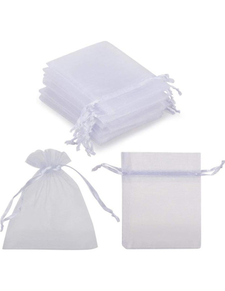 Paquete 100 Bolsas de Organza Blancas HRX 10 x 8 cm