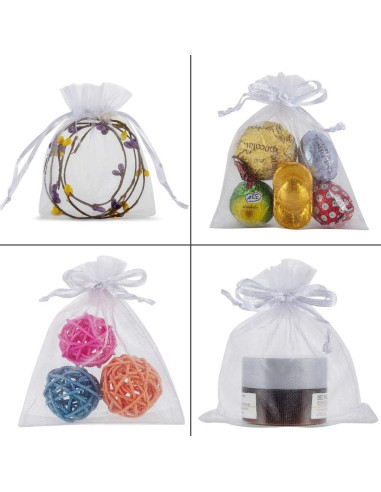 Paquete 100 Bolsas de Organza Blancas HRX 10 x 8 cm