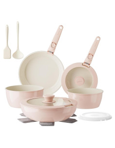 Juego de Sartenes y Ollas Redchef 16 Piezas Cerámica Rosa