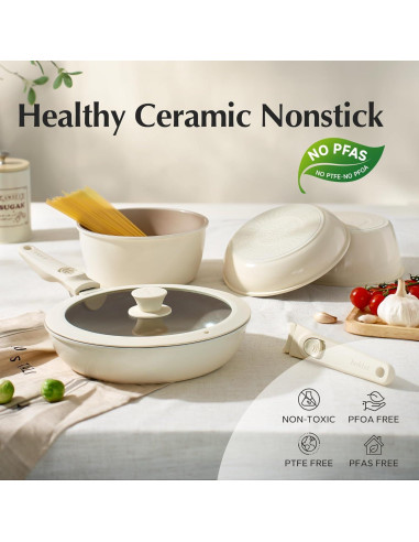 Juego de Sartenes y Ollas Redchef 16 Piezas Cerámica Beige